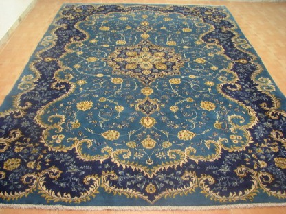 Persian Kashan Handmade Area Rug Carpet Blue 9 x 13 ft