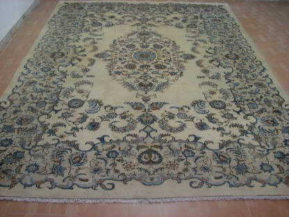 Persian Kashan Handmade Area Rug Carpet Cream 9 x 13 ft