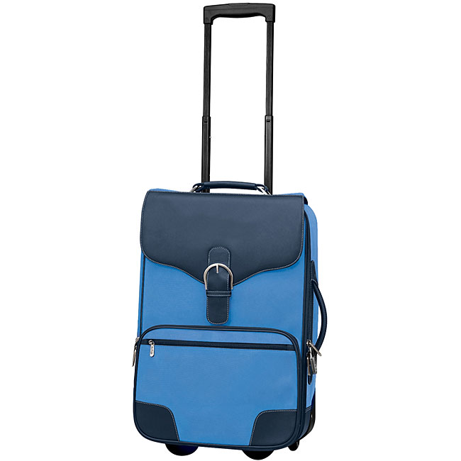 BLUE LEATHER ROLLING UPRIGHT CARRY-ON BAG LUGGAGE $340