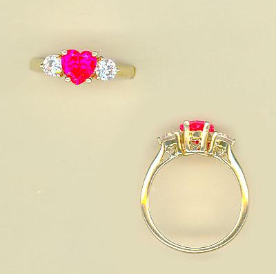 10KT GOLD CREATED PINK SAPHIRE HRT 3STONE RING SZ 7 10K
