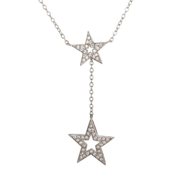 14KT WHITE GOLD DOUBLE CZ STAR DROP NECKLACE 14K