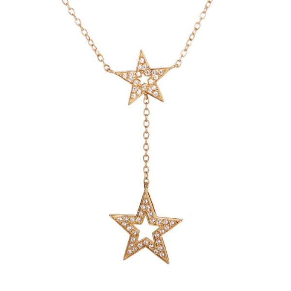 14KT GOLD DOUBLE CZ STAR DROP NECKLACE 14K