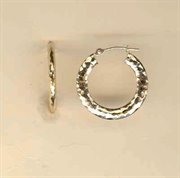 14 KT Gold Petite Hammered Flat Hoop Earrings 14K
