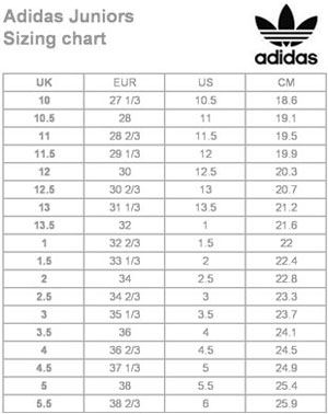 adidas boot size chart