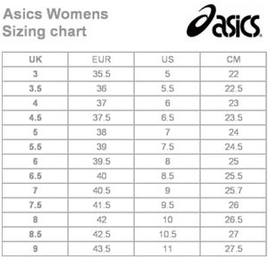asics size chart compared to nike
