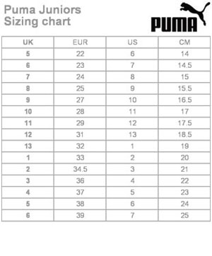 puma baby size chart