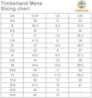 timberland women's shoe size chart