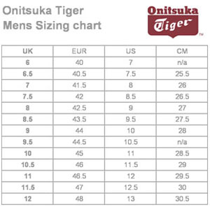 onitsuka shoes size chart