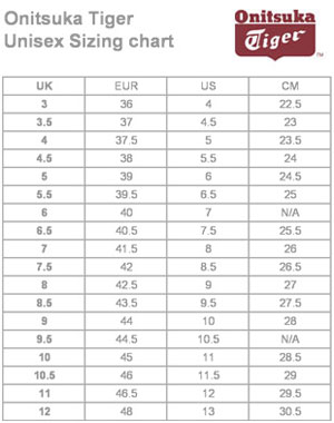 onitsuka tiger shoe size chart