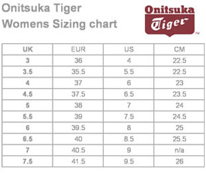 onitsuka tiger toddler size chart