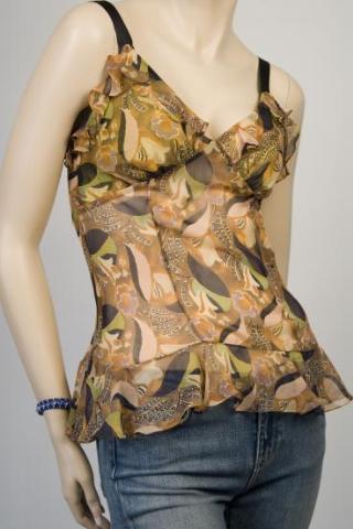 JAMES COVIELLO, WOMENS RUFFLE CAMI SHIRT, MULT, SIZE 4
