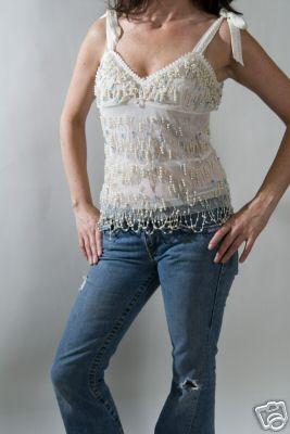 BLUMARINE, TULLE TANK TOP, WOMENS SHIRT, CREAM, SIZE 40