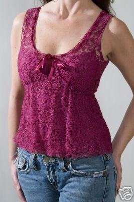 MOSCHINO, LACE SILK CAMI, WOMENS SHIRT, FUSC, SIZE 42