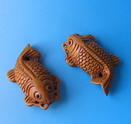 KOI FISH Hand CARVED Goldfish CARP BOXWOOD Bead 4128FG2