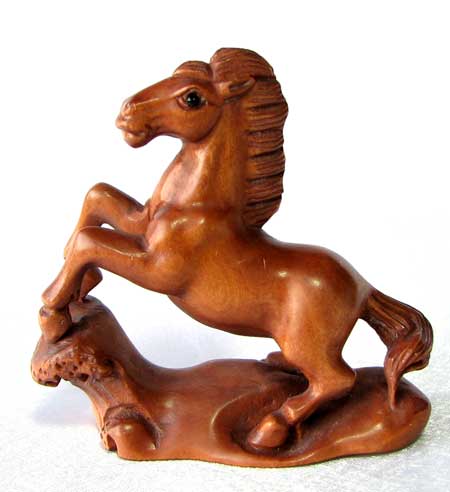 Hand CARVED Signed HORSE in SURF Boxwood NETSUKE 9143N