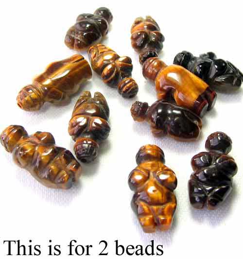 2 CARVED TIGEREYE GODDESS of WILLENDORF Beads 9287TE