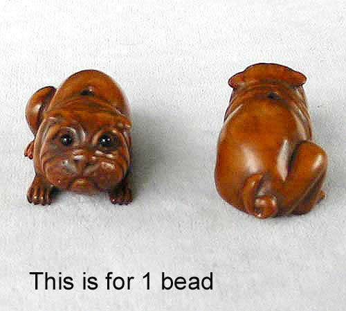 INTRICATELY CARVED - BOXWOOD SHARPEI Doggie Bead 4128nn