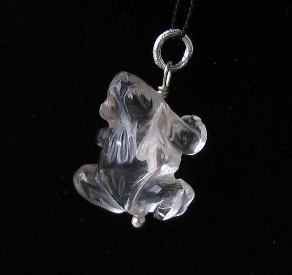 sterling carved quartz frog pendant