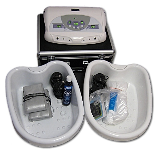 FB102E Dual Ionic Detox Foot Bath System Case 2 Tubs Liners Trace Mineral Drops