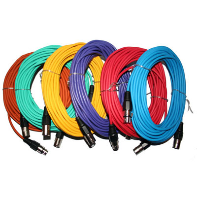 Set of 6 50 FT XLR Microphone Mic Cables New Colored
