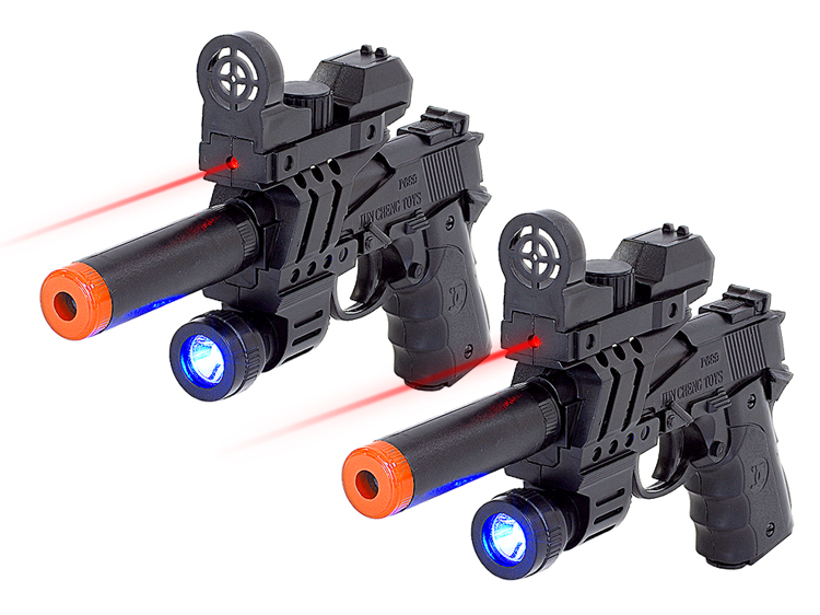 Two Mini-sized Spring Pistols with Laser & Flashlight