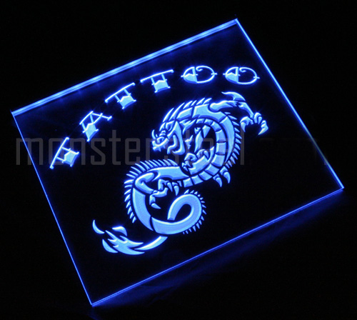 BLUE LED TATTOO DRAGON Sign for Shop Neon Open NEW