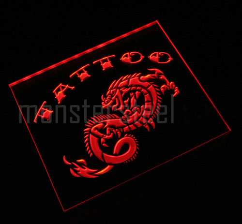 RED LED TATTOO DRAGON Sign for Shop Neon Open NEW