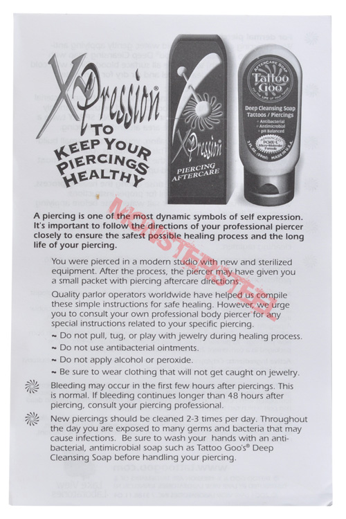 Body Piercing Aftercare Sheets 50 per pad Tattoo Goo
