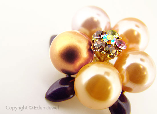 Multicolor Flower Crystal Glass Faux Pearl Brooch Pin