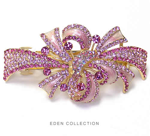 Enamel Bow-Tie Ribbon Rose Crystal Barrette Hair Clip