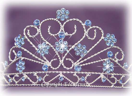 Bridal PAGEANT Tiara W/ Blue SWAROVSKI CRYSTAL for Veil