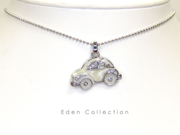 Enamel Car Pendant Diamond Simulated Crystal Necklace