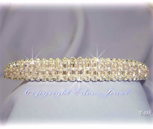 Bridal Wedding Tiara W/ SWAROVSKI BAGUETTE CRYSTAL Pink