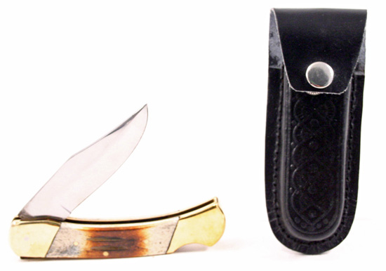 HK150: 9" Bone Handle Pocket Knife w/ Sheath - NEW