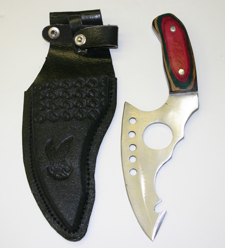 HK34: 8.5" Wood Handle Hunting Knife:Sheath & Stainless