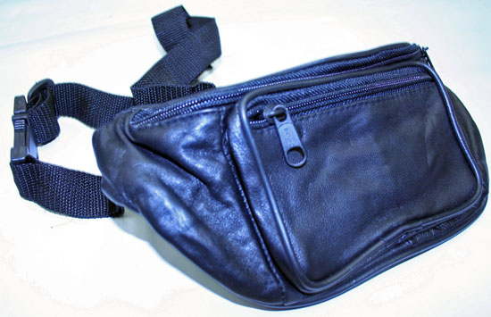 New Black Premium Leather Travel Fanny Pack -Waist Pack