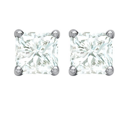 2.92 CT PRINCESS DIAMOND STUD EARRINGS 14K WHITE GOLD