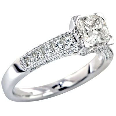 1.76 CT DIAMOND ANTIQUE ENGAGEMENT RING 18K WHITE GOLD