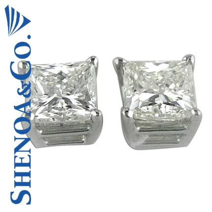 2.02 CT PRINCESS DIAMOND STUD EARRINGS 14K WHITE GOLD