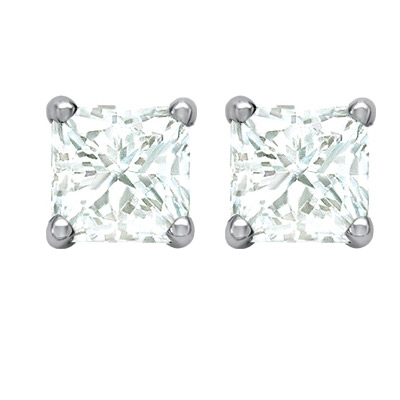 2.96 CT PRINCESS DIAMOND STUD EARRINGS 14K WHITE GOLD