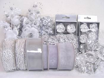 HUGE Lot Wedding Favor SILVER Rose,Tulle,BOW+ favors