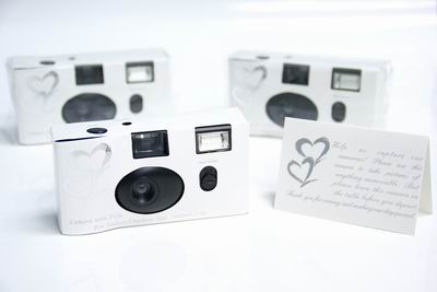 25 SILVER HEART wedding disposable CAMERA favors 27exp