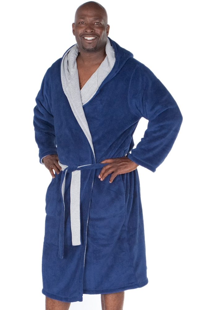 New Mens Reversible Fleece Hooded Bathrobe eBay