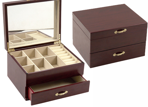 NEW WOODEN JEWELRY STORAGE WOOD JEWELRY BOX W/ MIRROR
