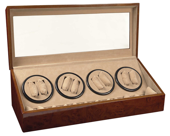 WOOD DUAL AUTOMATIC WATCH WINDER BURL CASE BOX  8 + 12