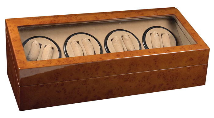 WALNUT WOOD DUAL 8 + 12 AUTOMATIC WATCH WINDER CASE BOX