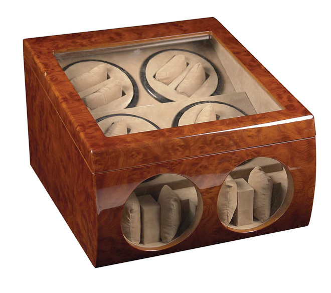 8 + 4 DUAL AUTOMATIC WATCH WINDER CASE BOX BURL WOOD