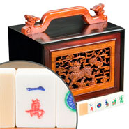 American Mahjong Bone & Bamboo Tiles w/ Rosewood Case - "Qilin Kirin Set"