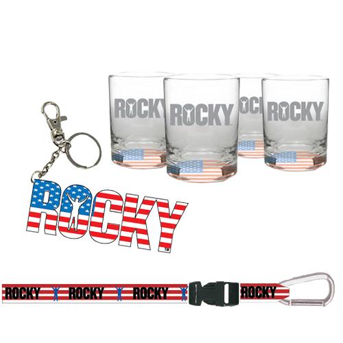 Rocky American Bundle Lanyard, Keychain & Glass
