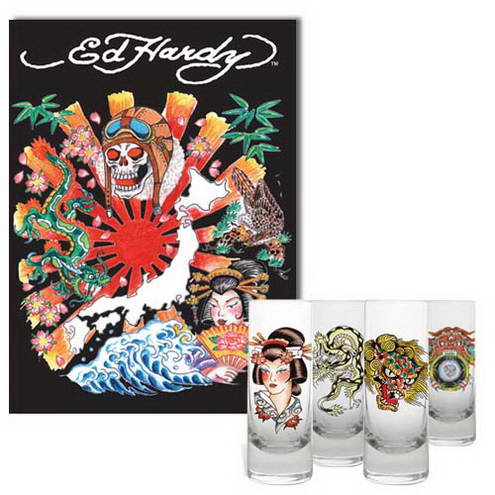 Ed Hardy Shooters Light Box Flasks Set